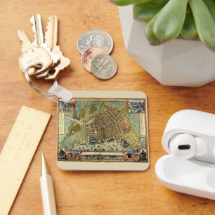 Antieke kaart van Amsterdam, Holland ook wel Neder Sleutelhanger