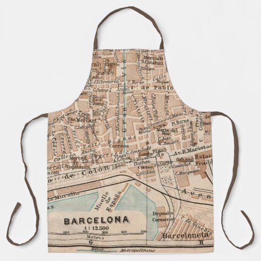 Antieke kaart van Barcelona  Schort (Voorkant)