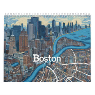 Antieke kaart van Boston Massachusetts, Boston Ma Kalender