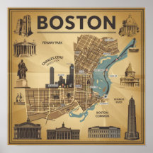 Antieke kaart van Boston Massachusetts, Boston Ma 
