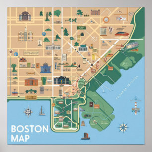 Antieke kaart van Boston Massachusetts, Boston Ma Poster