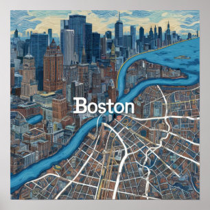 Antieke kaart van Boston Massachusetts, Boston Ma Poster