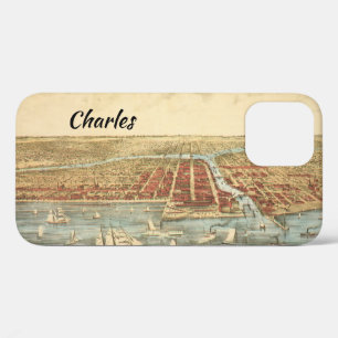 Antieke kaart van Chicago, LaSalle Street en rivie Case-Mate iPhone Case