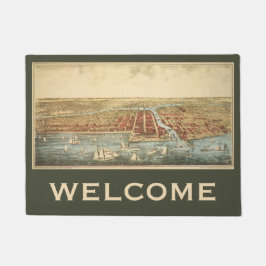 Antieke kaart van Chicago, LaSalle Street en rivie Deurmat