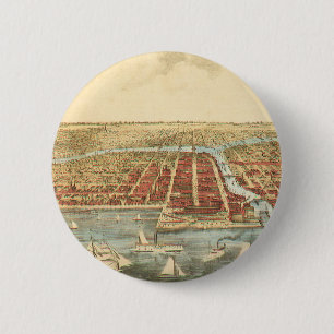 Antieke kaart van Chicago, LaSalle Street en rivie Ronde Button 5,7 Cm