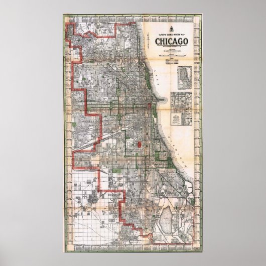 Antieke kaart van Chicago Poster 1920 (Voorkant)