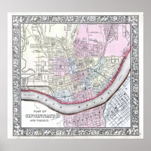 Antieke kaart van Cincinnati, 1864 Poster (Voorkant)