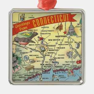 Antieke kaart van Connecticut  Metalen Ornament