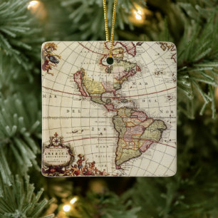 Antieke kaart van de Amerika's door Johannes De Ra Keramisch Ornament