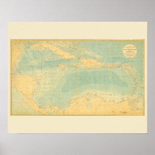Antieke kaart van de Caribische Zee Poster