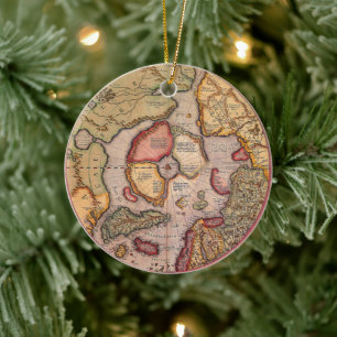 Antieke kaart van de Noordpoolkaart van Mercator Keramisch Ornament