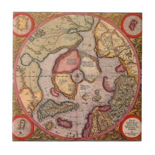 Antieke kaart van de Noordpoolkaart van Mercator Tegeltje