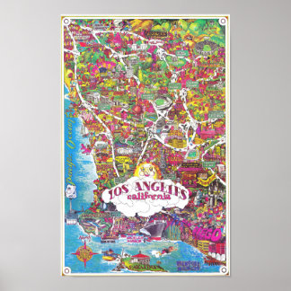 Antieke kaart van de stad Los Angeles in Californi Poster