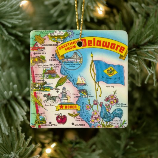 Antieke kaart van Delaware Keramisch Ornament (Boom)