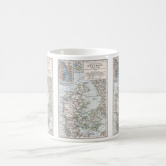 Antieke kaart van Denemarken, Danmark in het Deens Koffiemok (Center)