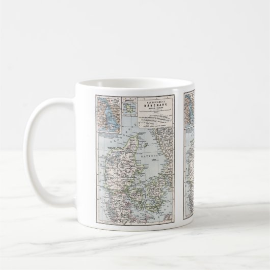 Antieke kaart van Denemarken, Danmark in het Deens Koffiemok (Links)