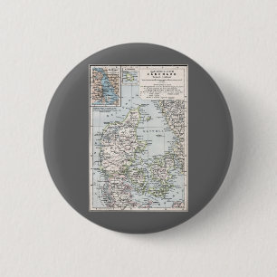 Antieke kaart van Denemarken, Danmark in het Deens Ronde Button 5,7 Cm