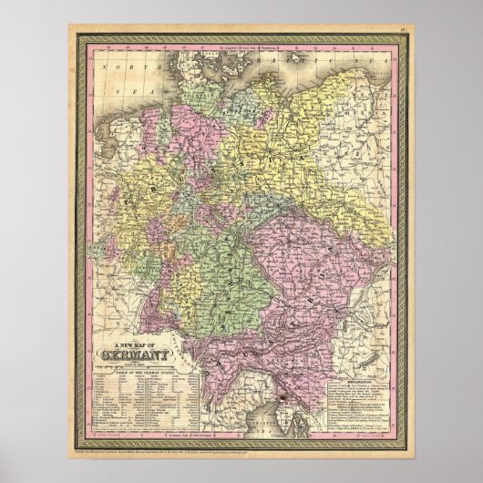 Antieke kaart van Duitsland, 1853 Poster (Voorkant)