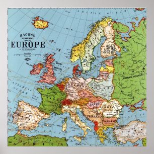 Antieke kaart van Europa 20e eeuw algemene kaart Poster