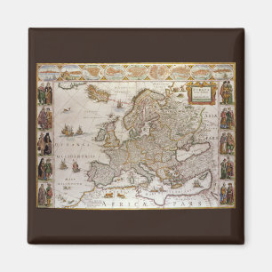 Antieke kaart van Europa door Willem Jansz Blaeu,  Magneet