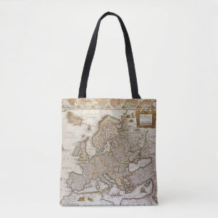 Antieke kaart van Europa door Willem Jansz Blaeu, Tote Bag