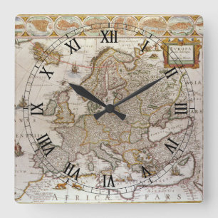 Antieke kaart van Europa door Willem Jansz Blaeu,  Vierkante Klok