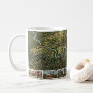 Antieke kaart van Houston, Texas met Buffalo River Koffiemok