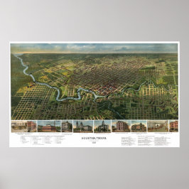 Antieke kaart van Houston, Texas met Buffalo River Poster