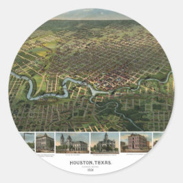 Antieke kaart van Houston, Texas met Buffalo River Ronde Sticker