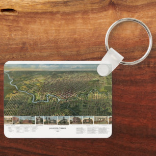 Antieke kaart van Houston, Texas met Buffalo River Sleutelhanger