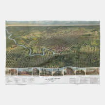 Antieke kaart van Houston, Texas met Buffalo River