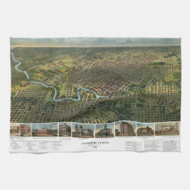 Antieke kaart van Houston, Texas met Buffalo River Theedoek