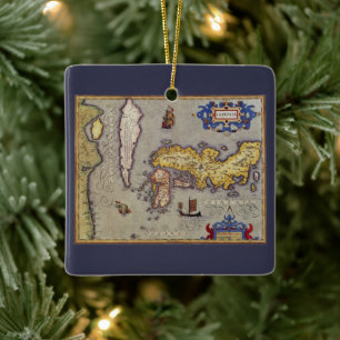 Antieke kaart van Japan door Mercator en Hondius Keramisch Ornament