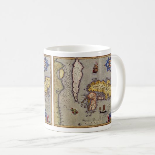 Antieke kaart van Japan door Mercator en Hondius Koffiemok (Voorkant rechts)