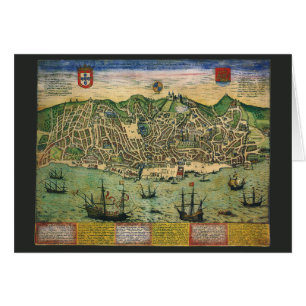 Antieke kaart van Lissabon, Portugal door Braun/Ho