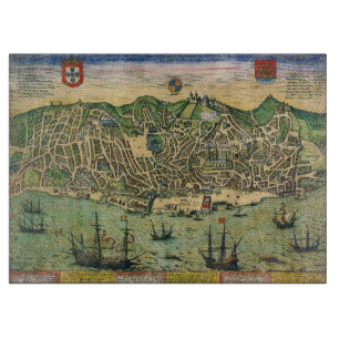 Antieke kaart van Lissabon, Portugal door Braun/Ho Snijplank