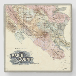 Antieke kaart van Marin County uit 1890 Stenen Onderzetter