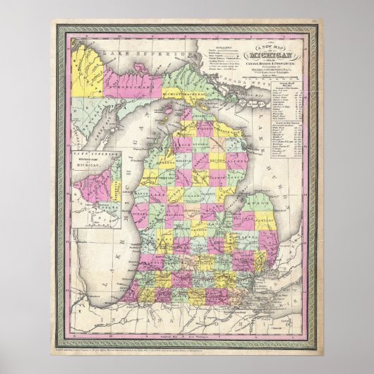 Antieke kaart van Michigan, 1853 Poster (Voorkant)