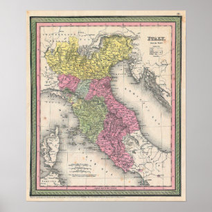 Antieke kaart van Noord-Italië, 1853 Poster