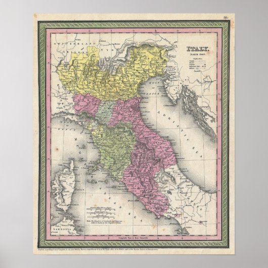 Antieke kaart van Noord-Italië, 1853 Poster (Voorkant)