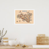 Antieke kaart van Sicilië print (Keuken)