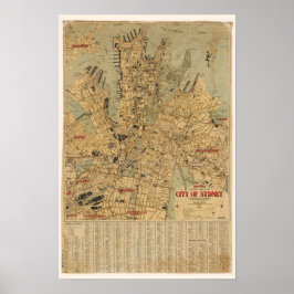 Antieke kaart van Sydney Australië Poster