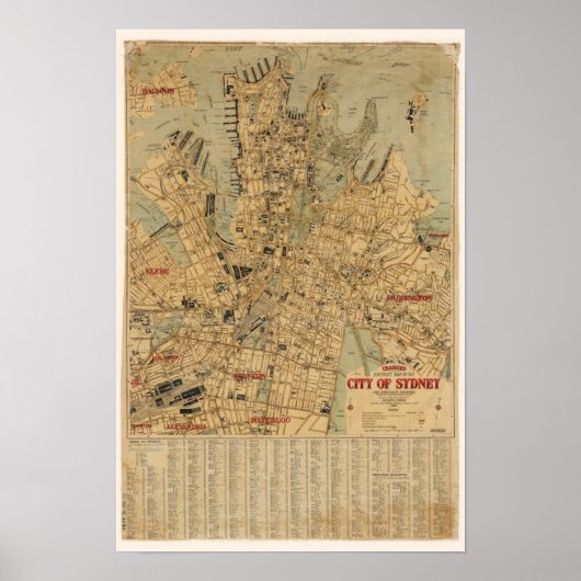 Antieke kaart van Sydney Australië Poster (Voorkant)