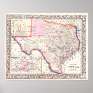 Antieke kaart van Texas, 1864 Poster