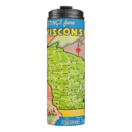 Antieke kaart van Wisconsin op waterfles tumbler Thermosbeker