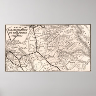 Antieke kaart van Yosemite 1876 Poster
