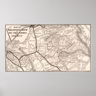 Antieke kaart van Yosemite 1876 Poster