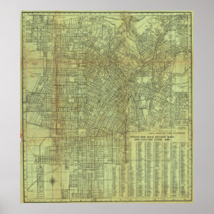 Antieke kaartposter van Los Angeles 1920 Poster
