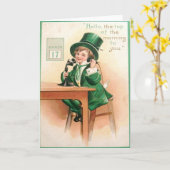 Antieke Kabouter Telefoon St. Patrick's Dag Kaart (Gele Bloem)