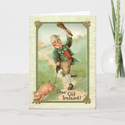 Antieke Kabouter Varken Knuppel St. Patrick's Dag Kaart (Voorkant)
